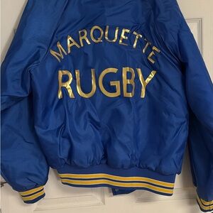 Blue vintage Milwaulkee Brewers Jacket with Marquette Rugby Gold Accents